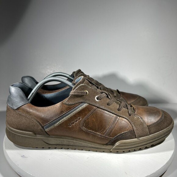 ECCO Mens Shoes Size 12 Suede Leather Sneakers Comfort Casual Brown Blue Lace Up - Picture 5 of 12